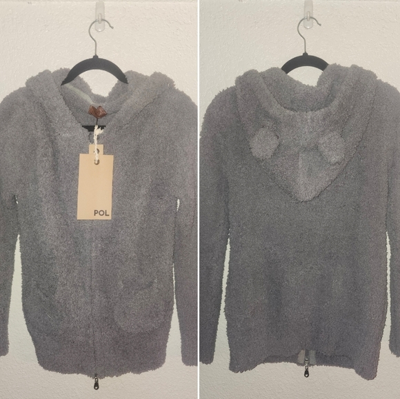 POL Sweaters - NWT POL "RARE Teddy Bear Ears🐻 Double Zip-up Hooded Sweater w/Pockets" 🩶 Small